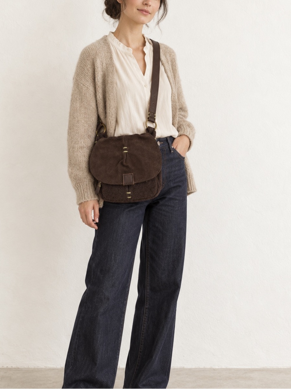 49 Square Miles San Francisco Wool Suede Crossbody Bag Brown